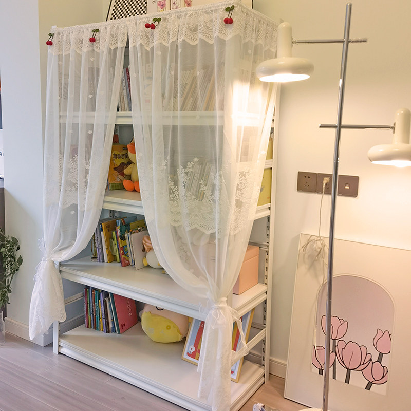 简易少女法式蕾丝遮挡帘置物架铁架免打孔防尘帘门帘魔术贴自粘