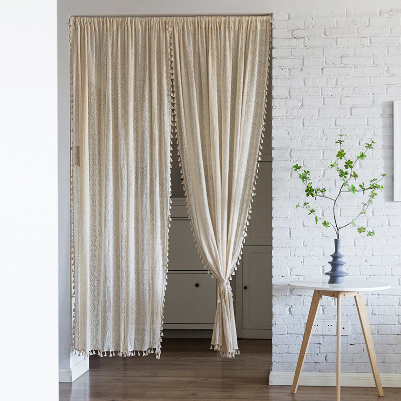 中式古风蕾丝门帘免打孔窗帘厨房半帘美式小窗短帘卧室隔断挂帘子