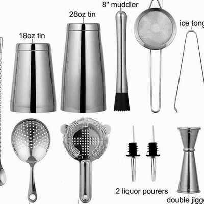 新款不锈钢调酒套装美式工具10件套波士顿摇酒壶调酒雪克杯Shaker