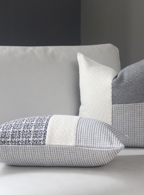 现代简约灰色f系沙发靠枕 样板房 民宿抱枕 灰R白拼接抱枕 床上靠