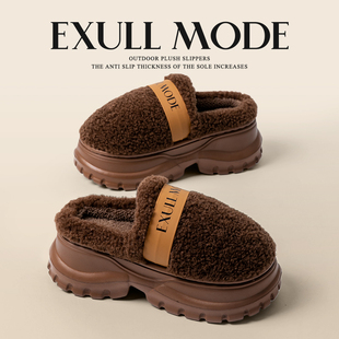 依思Q拖鞋女冬季厚底防滑加厚保暖外穿棉拖2025新款时尚毛毛拖鞋