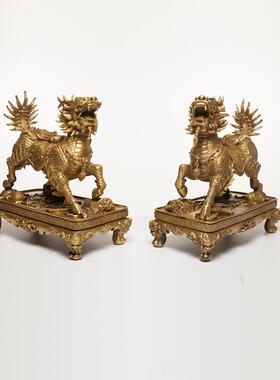 WFU八雄狮雕塑黄铜麒麟摆件宝麟家居客麒关厅玄装饰品工艺礼品