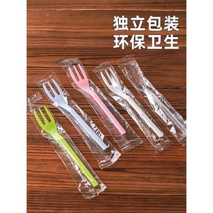 水果茶子长柄一次塑叉子奶茶店水果叉性无品牌/蛋糕叉小长叉料单