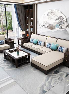 新中式实木沙发合物现代简客厅家具禅意63839冬夏约两用储木加布