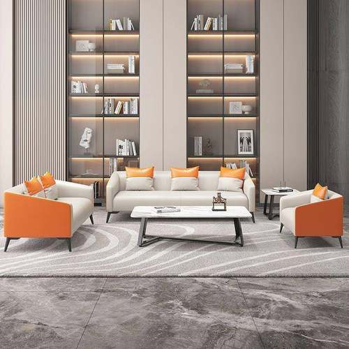 办公al123室沙发茶组合休息几接待会客洽谈区现代简约皮质沙发椅