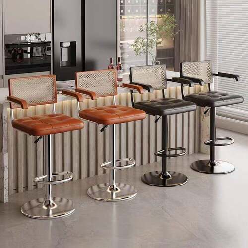中古风吧可台椅子高酒脚凳家用升降编靠背椅吧前台al123收银旋藤