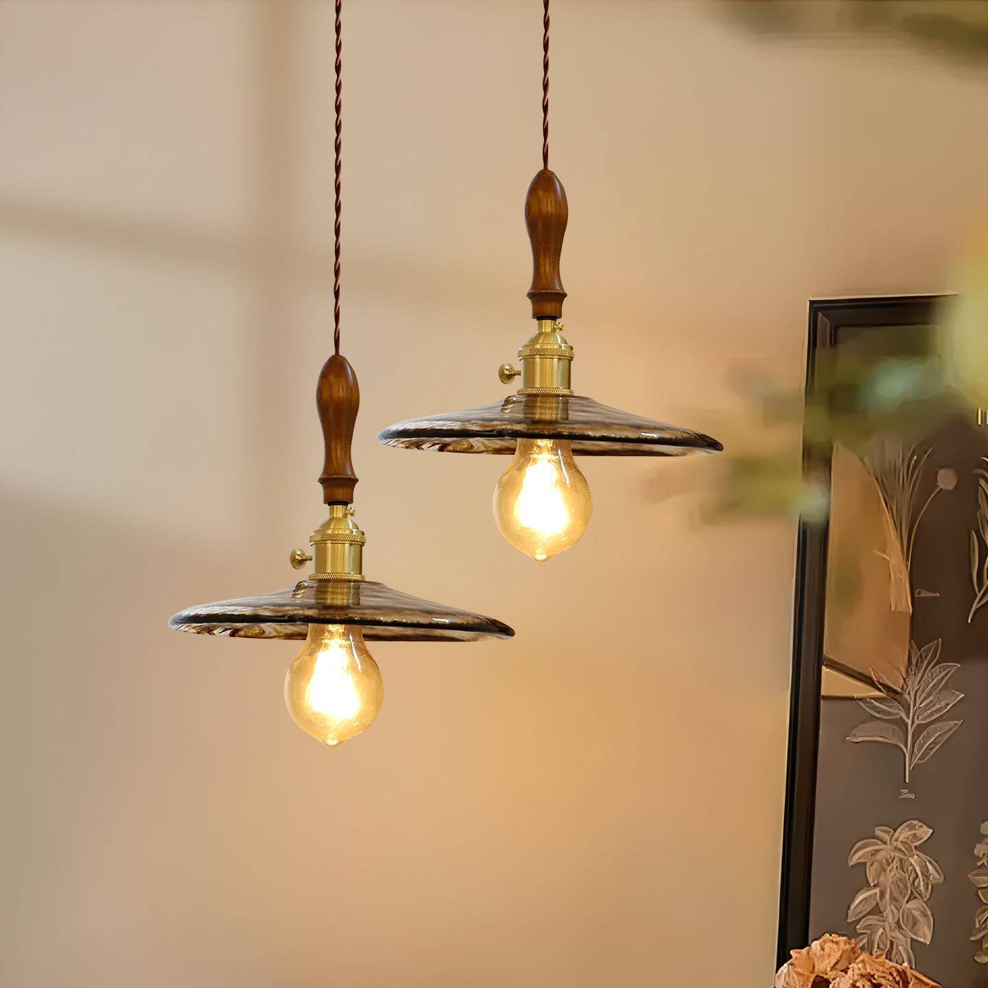 中风餐厅吊灯277璃氛围高感级玄关吧台复古法式卧室玻床头小吊线