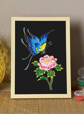 泰非蓝丝珐琅di景y手工材料包掐铜胎全套中国遗掐丝HBS画蝴蝶飞舞