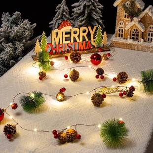 诞节装 橱661窗挂饰圣诞树 饰圣品灯串铛松果铜线灯铃红果饰庭院装