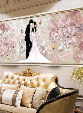 5D室钻石画满钻客A-AB007浪厅卧漫结0婚情侣砖石秀圆218新款点贴