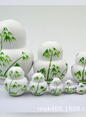 俄式套娃肚10层椴子木娃熊猫图后案背有竹10d15121摆件礼品