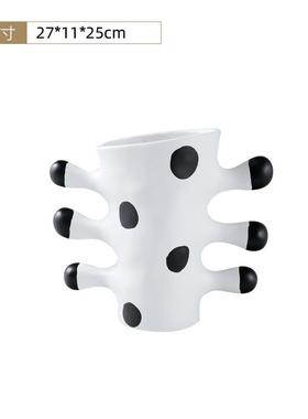 现代象艺术黑白色金样色树脂123花瓶板间售楼处抽面玄关台装饰品