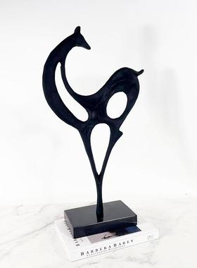 中式现代创意金属动饰物雕塑黑色摆小件2506新样板间软装品