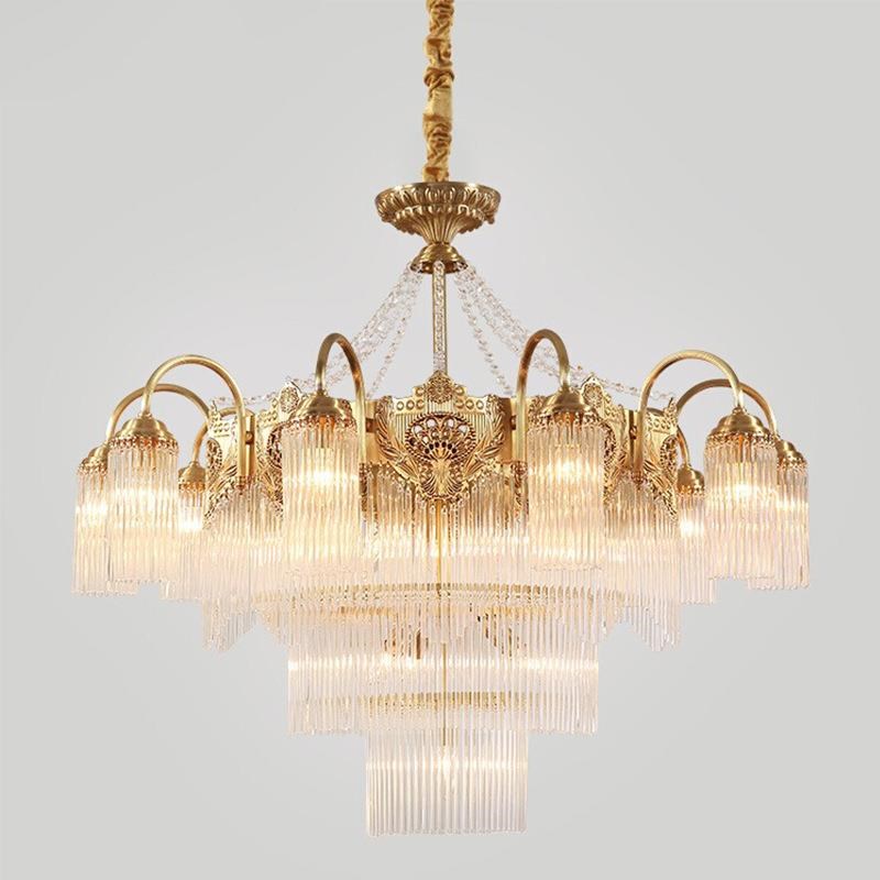 法式别墅吊灯复式灯高档复式楼A全铜欧式空大中空水晶客厅奢灯具
