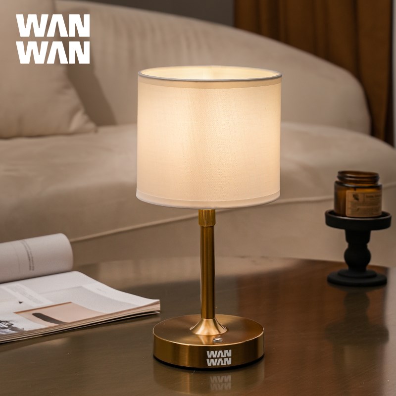 WANWAN中古台灯客厅床头卧室桌面装饰充电无P线氛围布艺灯罩小夜