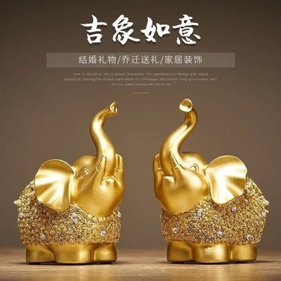 幸福小金象吉g象如意家居玄关电视柜摆件金色新中式高档乔迁礼