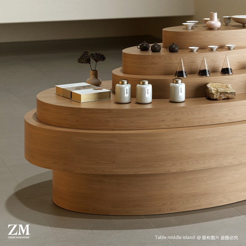 多层中岛台异形茶器陈皮药膳展示柜G茶店卖场特产旅游商品陈列柜