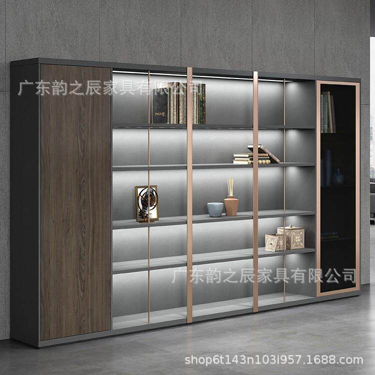 办家FL-瑞驰具文件柜木资公质轻奢老板办室料柜带灯背公景柜子书