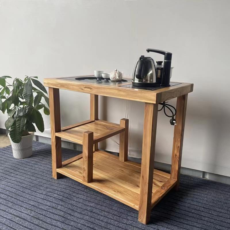 K老榆木茶桌全实木大茶7水柜奢角边几简约轻茶几茶ALM道桌料烧水