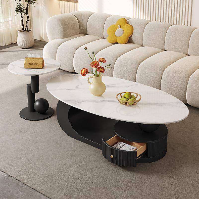 小椭圆形岩板茶几客厅家用轻奢现几代新款简约户奶型油茶桌NAV边