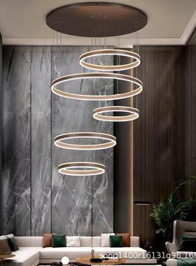 复式楼客厅大吊灯现奢代简约轻l高oft公寓楼690别墅档跃层楼中大