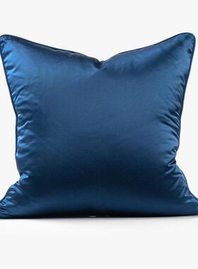 蓝色靠缎沙发抱枕简绸约新古典轻奢靠垫方形枕套客BLSF-00样板厅