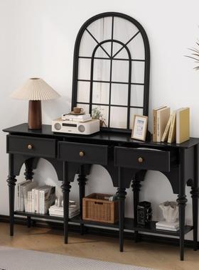 美现代简约柜储式物玄202222关台法式法式实复古餐边柜木黑色玄关