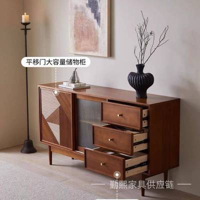 复古餐边柜实木茶水柜TLF厅边置物柜靠墙斗柜式复古柜客黄杨法木