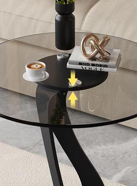 璃意式方形沙发边几小户小型钢化玻意式角简几约圆形茶几VMT客厅阳台