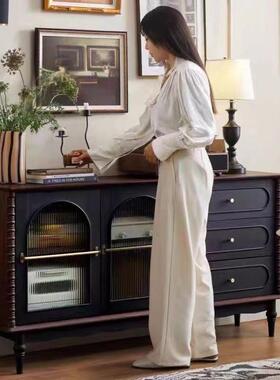 复古法式餐边柜实一木餐厅物收储纳式柜美客QME厅茶水柜多功能体