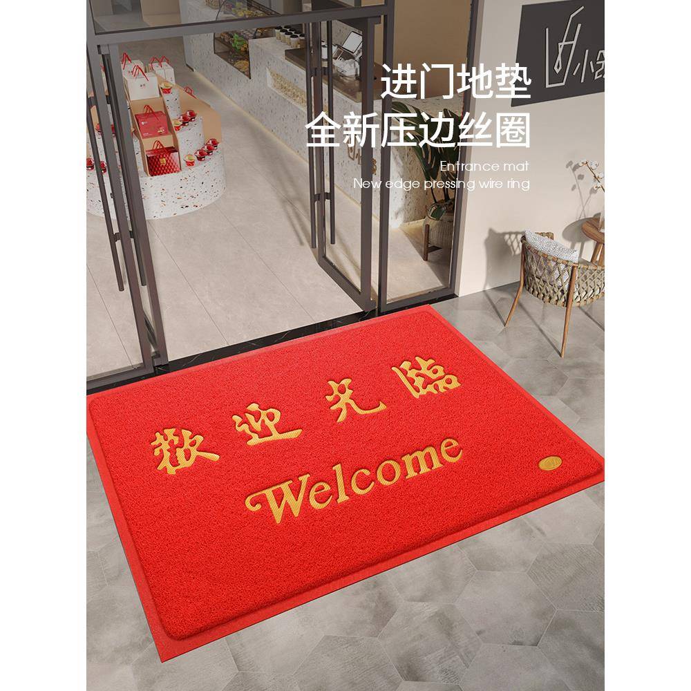 迎光临门垫欢垫商地用店红铺入户进门门口丝圈脚垫定制dy-0146色