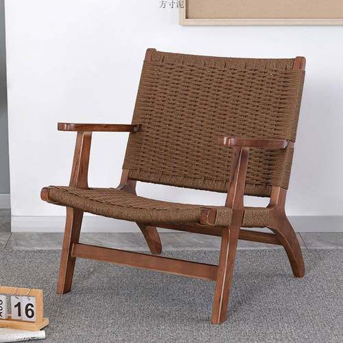 约藤编实木沙发见详情椅阳台客厅子简绳休闲编单椅人靠背懒人家用