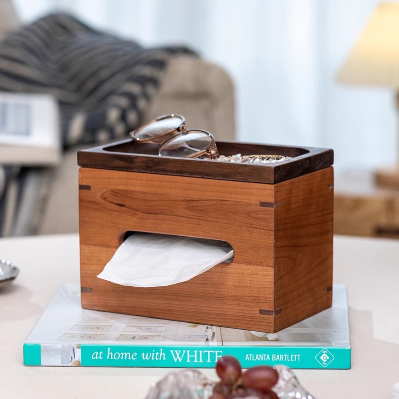 新中式实木纸巾盒高端桌面收纳z盒轻奢客厅餐桌茶几多功能抽纸盒