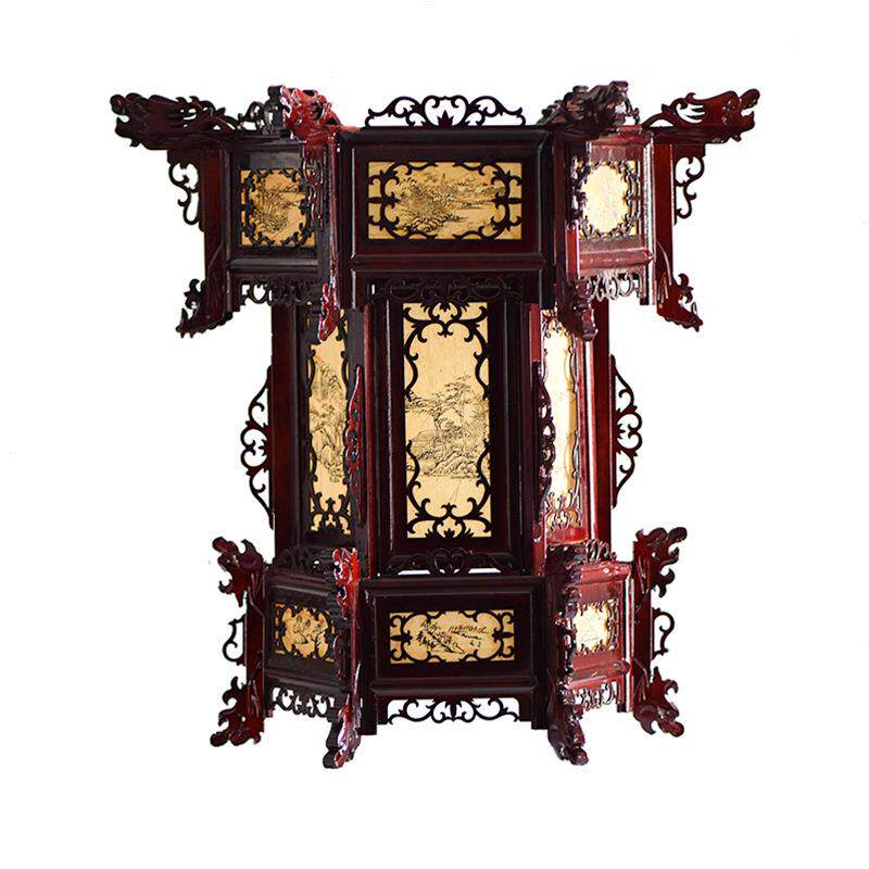 黄羊皮水墨山水画六实木宫灯茶楼仿花灯XIX木实室内外古手角工灯