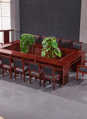 双会议桌桌会议室训椅人胡桃实木皮长条YXHG-139形培桌椅油漆1.2