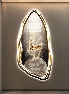 轻奢福鹿玄关万年历2025年新款客厅电子数显时钟表挂墙装饰画