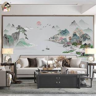 PA电客RATEX新式书房独秀刺绣墙YLU布厅中餐厅沙发视山水家装壁布