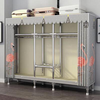 简易用卧室组装布30283衣柜出租房收橱纳铝合金架加家粗厚落地衣