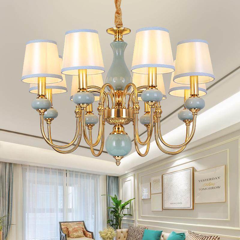 美式餐客厅吊灯简欧铁艺陶瓷厅艺复古室矮布724吸吊两用防卧尘吊,家装灯饰光源,智能吊灯,淘宝优惠券,粉丝福利购,淘宝优惠卷