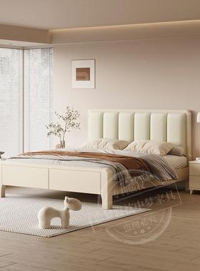 高代端油风全木软包床简约现白色北奶欧1米实8双人JDT主卧1米5大