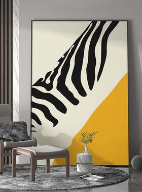 现厅代JSSD轻奢客玄关装饰画黄色斑马背景墙版壁走廊过纹道抽象竖