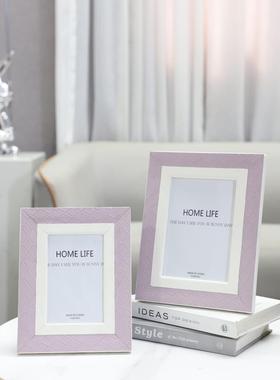 现代简约家编织纹皮革相框艺1925术饰摆件卧客室厅床头装柜软装居