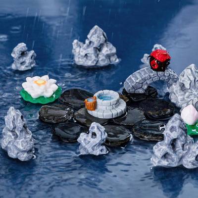 仿真假山水亭桥造景意境中式微茶观园景艺盆LIT0405桌配件景工艺