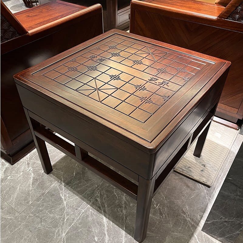 新中式实木象棋方几落地客厅角几小户型艺术边几阳台乌金木下棋桌