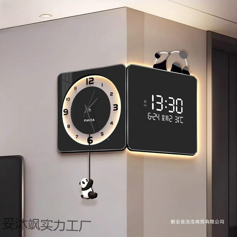 时钟熊转猫角简YM约客厅双拐角钟挂新款万年历电子钟面表挂墙