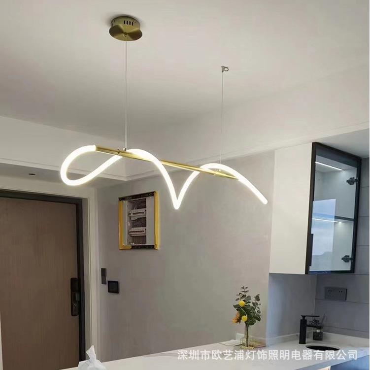 吊简餐厅吧台灯长条604餐桌音极符术设计师创意个性灯管缠绕线条