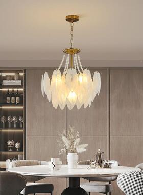 法客式羽毛玻璃叶片吊灯535内挂珠轻奢水晶灯家用珍室厅卧餐厅吊