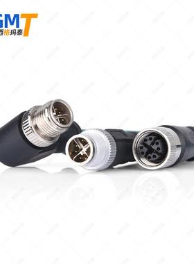12连接器X型8芯航空插头弯头对直头1公对接插头m2防OWQ母水M电源