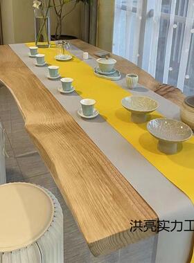 原自然边亚条克力大餐桌悬空木桌悬浮餐桌长实木整AHC板板泡茶桌