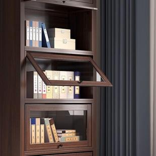 美式 实木伸缩书柜书储物柜一体带玻门落地CAB整墙璃架展示厅收纳